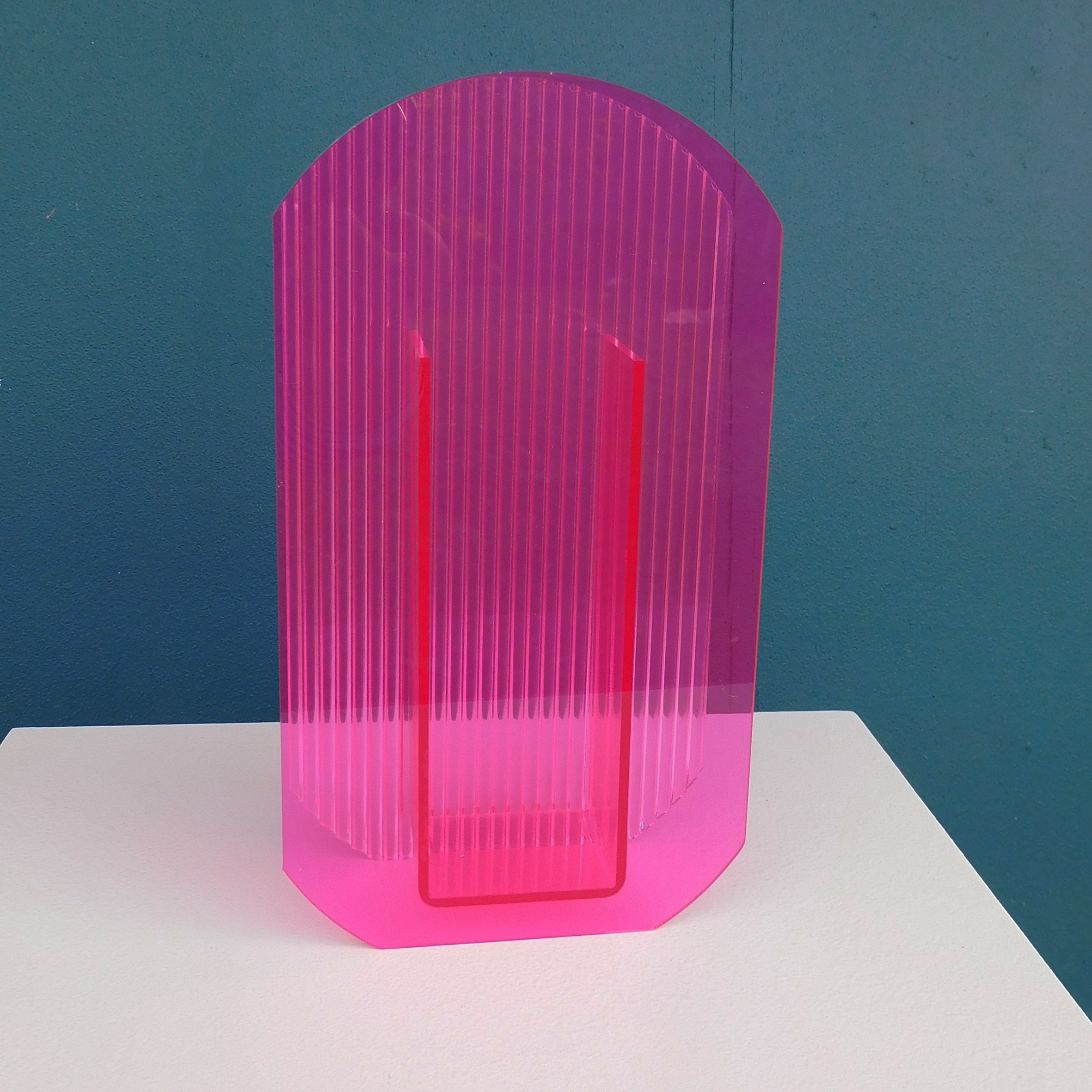 Ribbed Vase - Fluro Pink/Clear