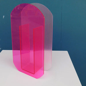 Ribbed Vase - Fluro Pink/Clear