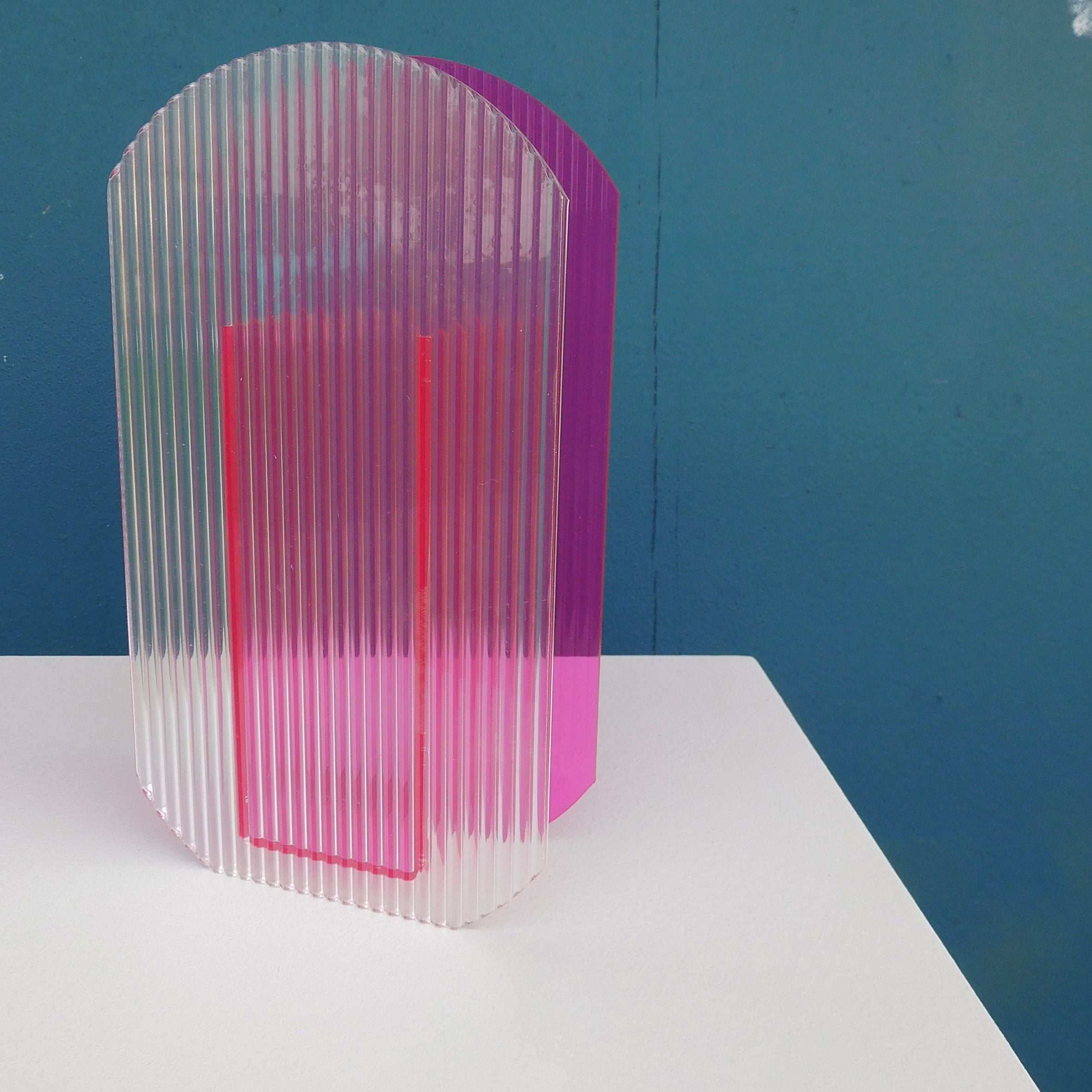 Ribbed Vase - Fluro Pink/Clear