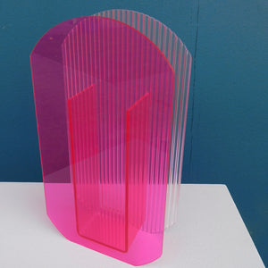 Ribbed Vase - Fluro Pink/Clear